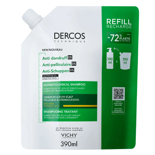 Vichy DERCOS Šampón proti lupinám so SELENÍM DS pre suché vlasy - náhradná náplň 390 ml