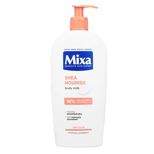 Mixa Shea Nourish vyživujúce telové mlieko s bambuckým maslom na veľmi suchú pokožku 400 ml